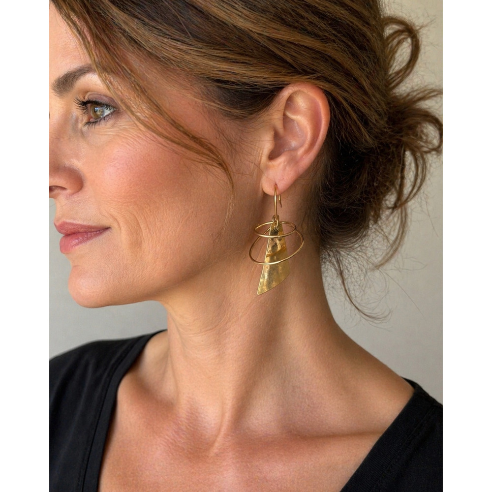 Vtg Harry Mason California Modernist Spiral Dangle Earrings Gold Tone on Card